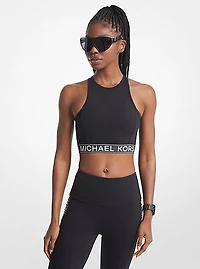 Stretch Nylon Logo Tape Racerback Sports Bra