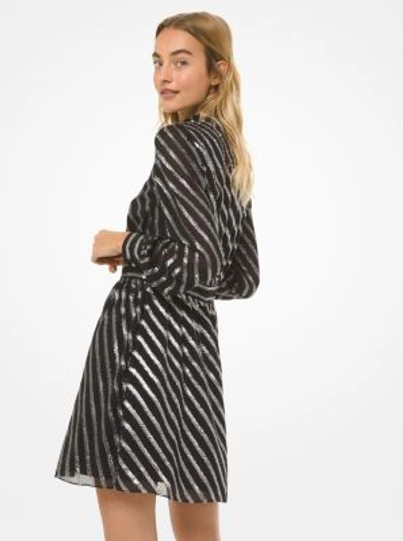 Robe en jacquard de soie à rayures métallisées