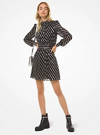Robe en jacquard de soie à rayures métallisées