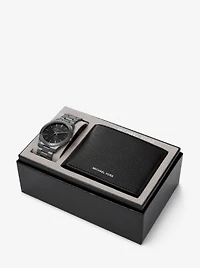 Oversized Slim Runway Gunmetal Watch And Jet Set Charm Leather Wallet Gift Set