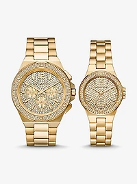 Lennox His and Hers Pavé Gold-Tone Watch Set