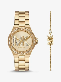 Ensemble bracelet et montre Lennox dorés à logo et à pavé
