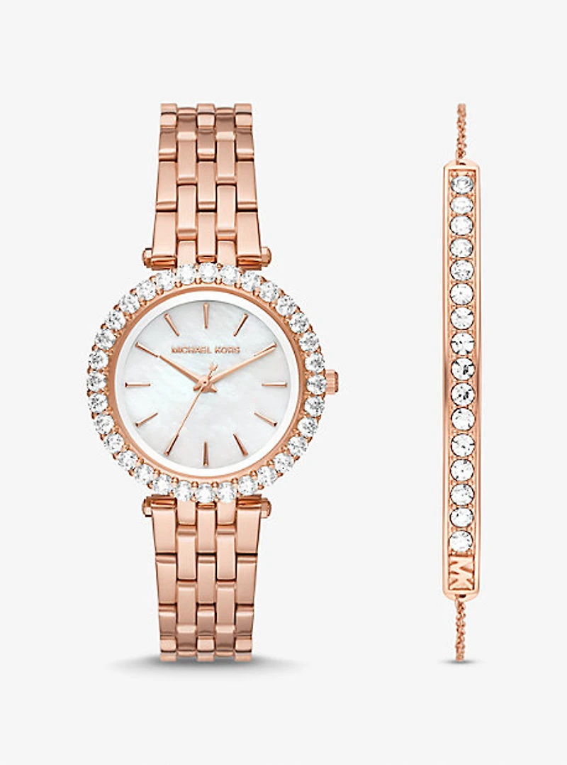 Mini Darci Pave Rose Gold-Tone Watch and Bracelet Gift Set