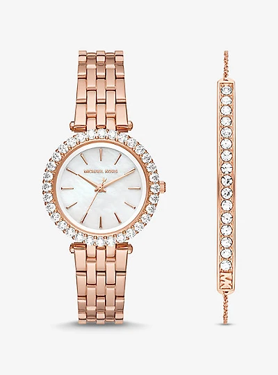Mini Darci Pave Rose Gold-Tone Watch and Bracelet Gift Set