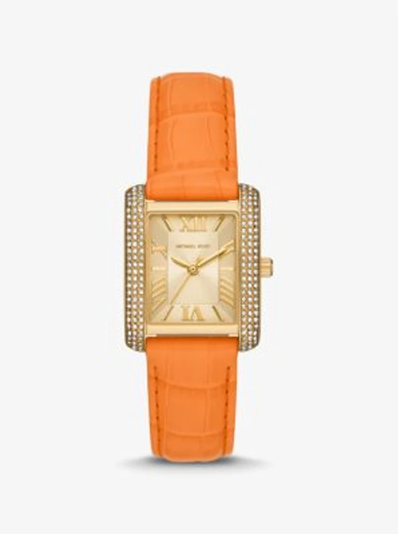 Emery Pavé Gold-Tone and Crocodile Embossed Leather Watch
