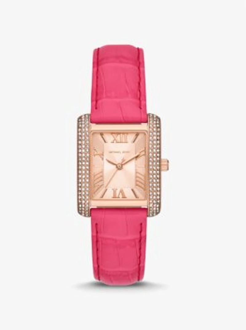 Montre Emery de ton or rose à pavé et à bracelet en cuir gaufré à motif crocodile