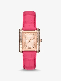 Montre Emery de ton or rose à pavé et à bracelet en cuir gaufré à motif crocodile