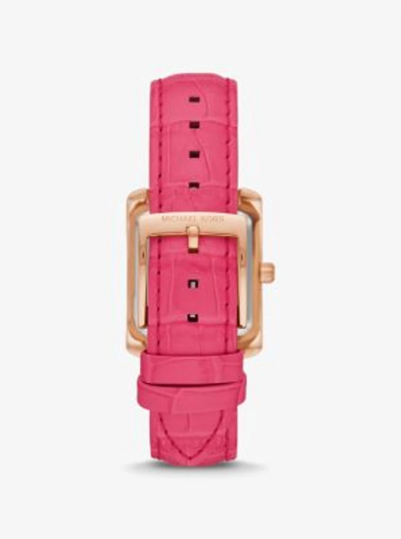 Montre Emery de ton or rose à pavé et à bracelet en cuir gaufré à motif crocodile
