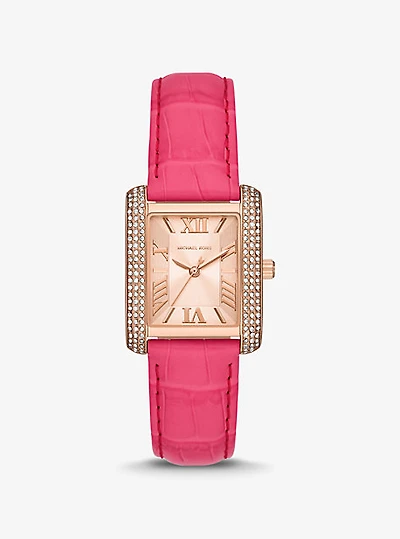 Emery Pavé Rose Gold-Tone and Crocodile Embossed Leather Watch