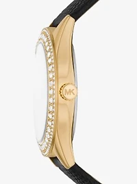 Harlowe Pavé Gold-Tone and Lizard Embossed Leather Strap