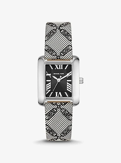 Mini Emery Silver-Tone and Empire Logo Jacquard Watch
