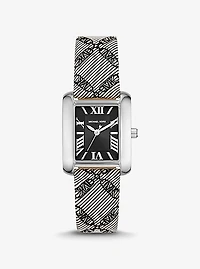 Mini Emery Silver-Tone and Empire Logo Jacquard Watch