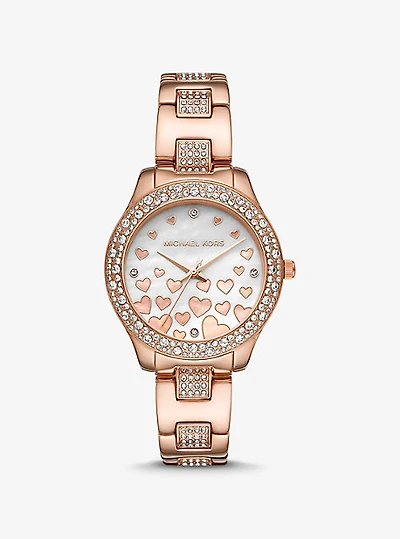 Montre Liliane miniature de ton or rose à pavé et à cœurs