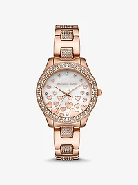 Montre Liliane miniature de ton or rose à pavé et à cœurs