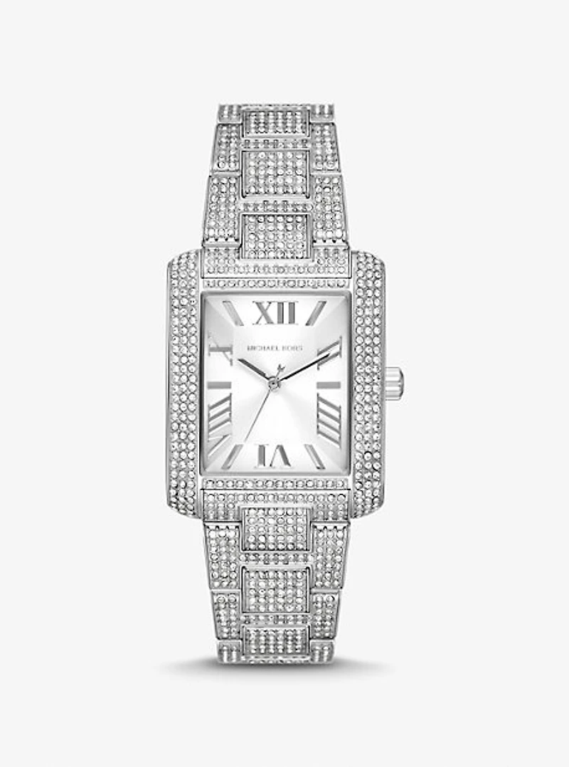 Montre Emery surdimensionnée argentée à pavé