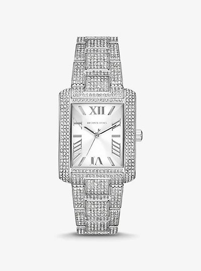 Montre Emery surdimensionnée argentée à pavé