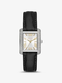 Montre Emery miniature argentée à pavé et à bracelet en cuir gaufré à motif crocodile