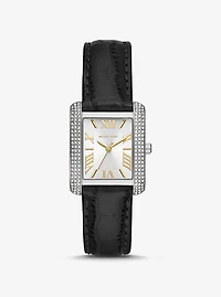 Montre Emery miniature argentée à pavé et à bracelet en cuir gaufré à motif crocodile