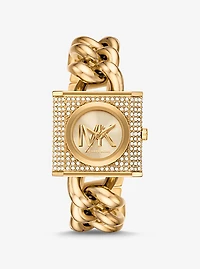 Mini Lock Pavé Gold-Tone Chain Watch