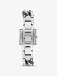 Mini Lock Pavé Silver-Tone Chain Watch