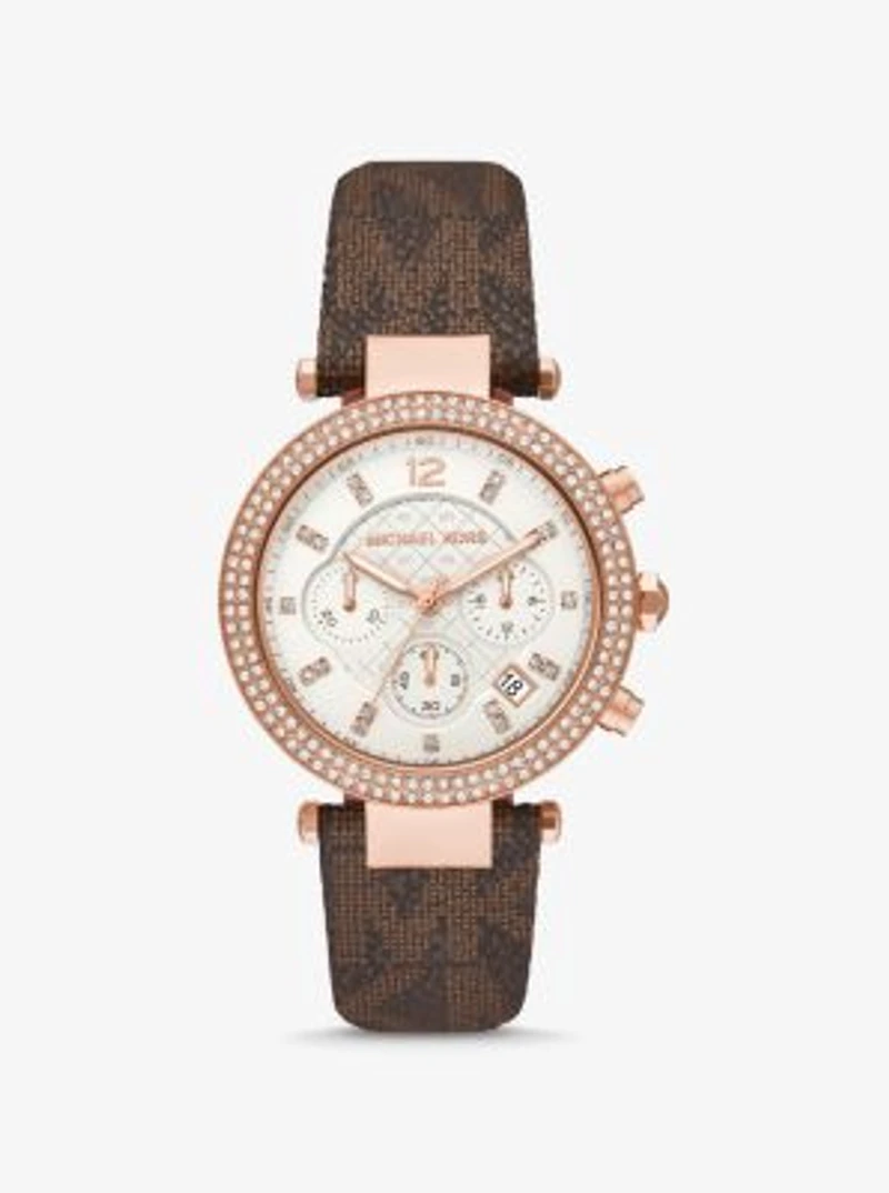 Montre Parker surdimensionnée de ton or rose à pavé et à logo