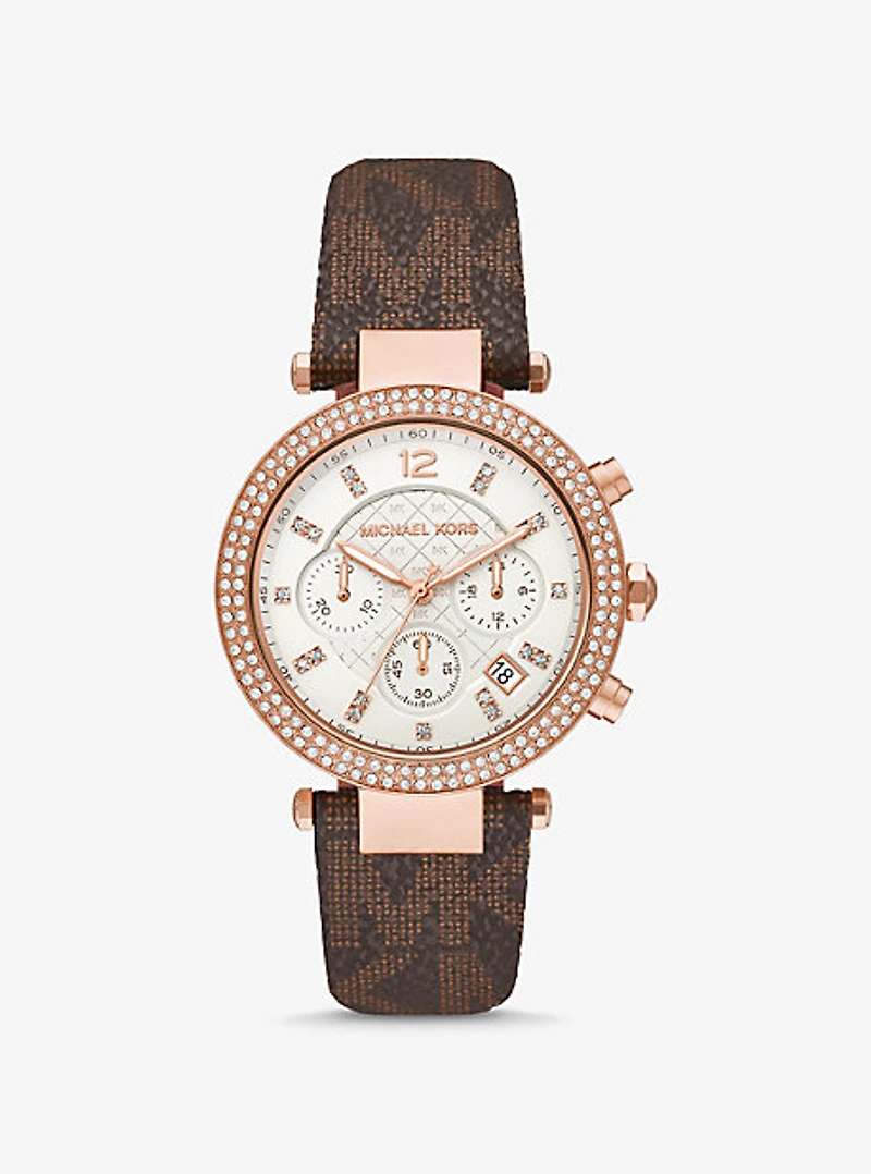 Montre Parker surdimensionnée de ton or rose à pavé et à logo