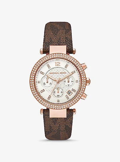 Oversized Parker Pavé Rose Gold-Tone and Logo Watch
