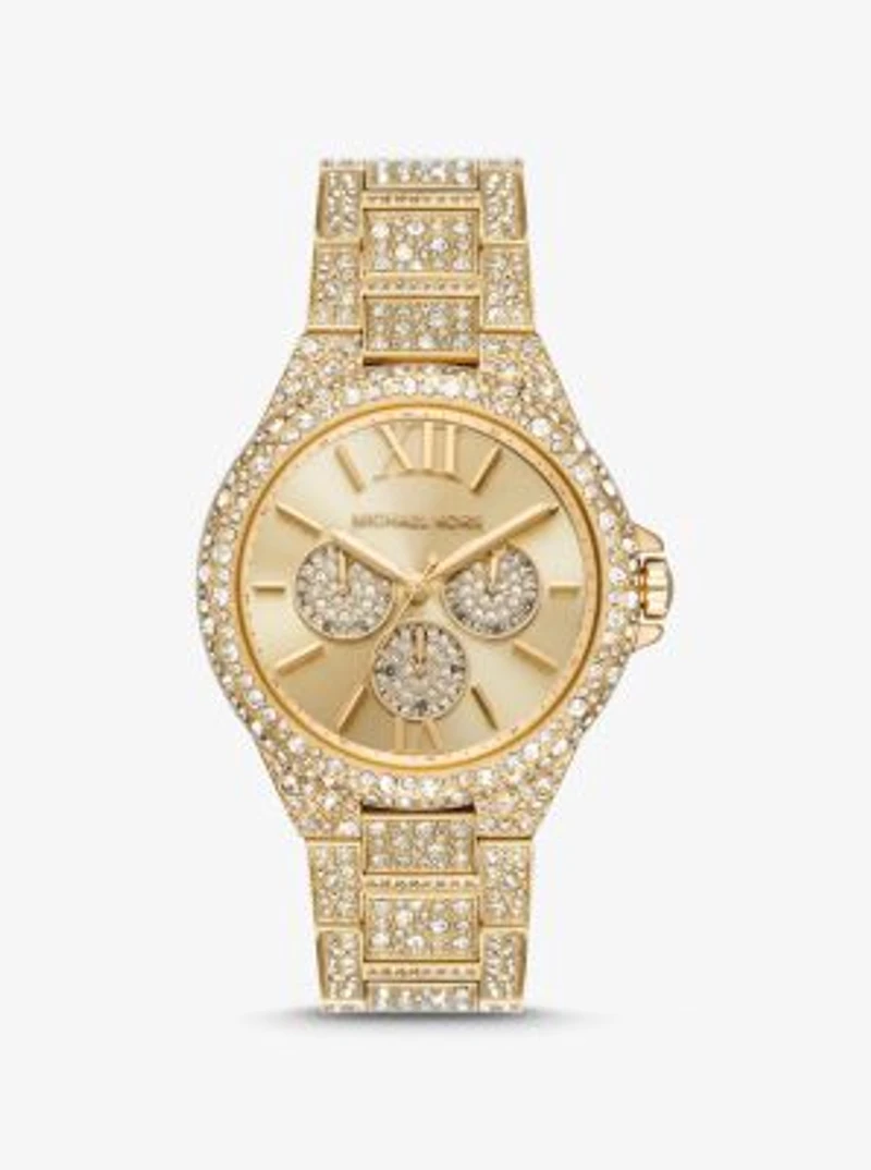 Montre Camille dorée surdimensionnée à pavé