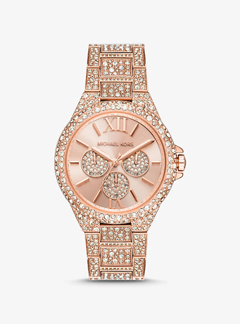 Montre Camille surdimensionnée de ton or rose à pavé