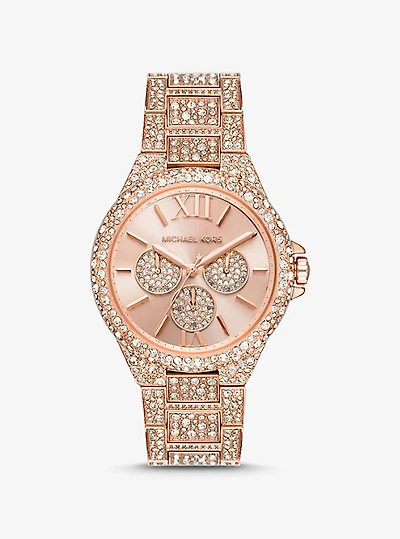 Montre Camille surdimensionnée de ton or rose à pavé