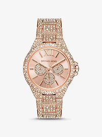 Montre Camille surdimensionnée de ton or rose à pavé