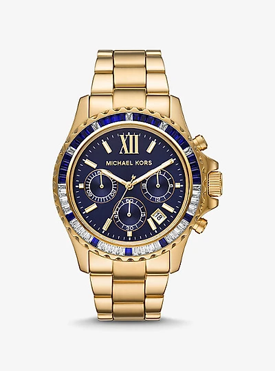 Montre Everest surdimensionnée dorée à pavé