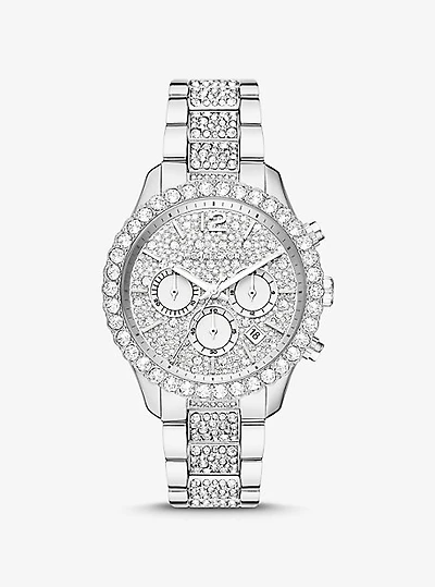 Oversized Layton Pavé Silver-Tone Watch