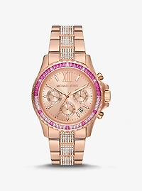 Montre Everest surdimensionnée de ton or rose à pavé