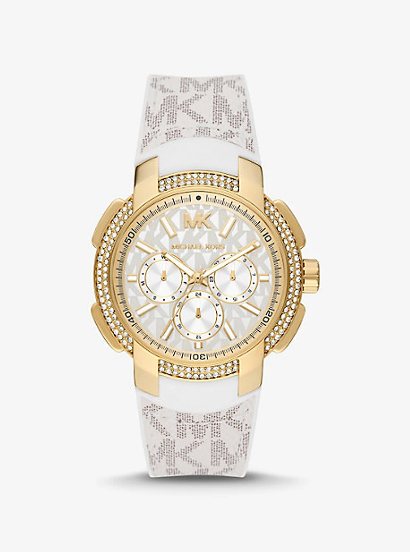 Montre Sydney surdimensionnée dorée à pavé et à logo