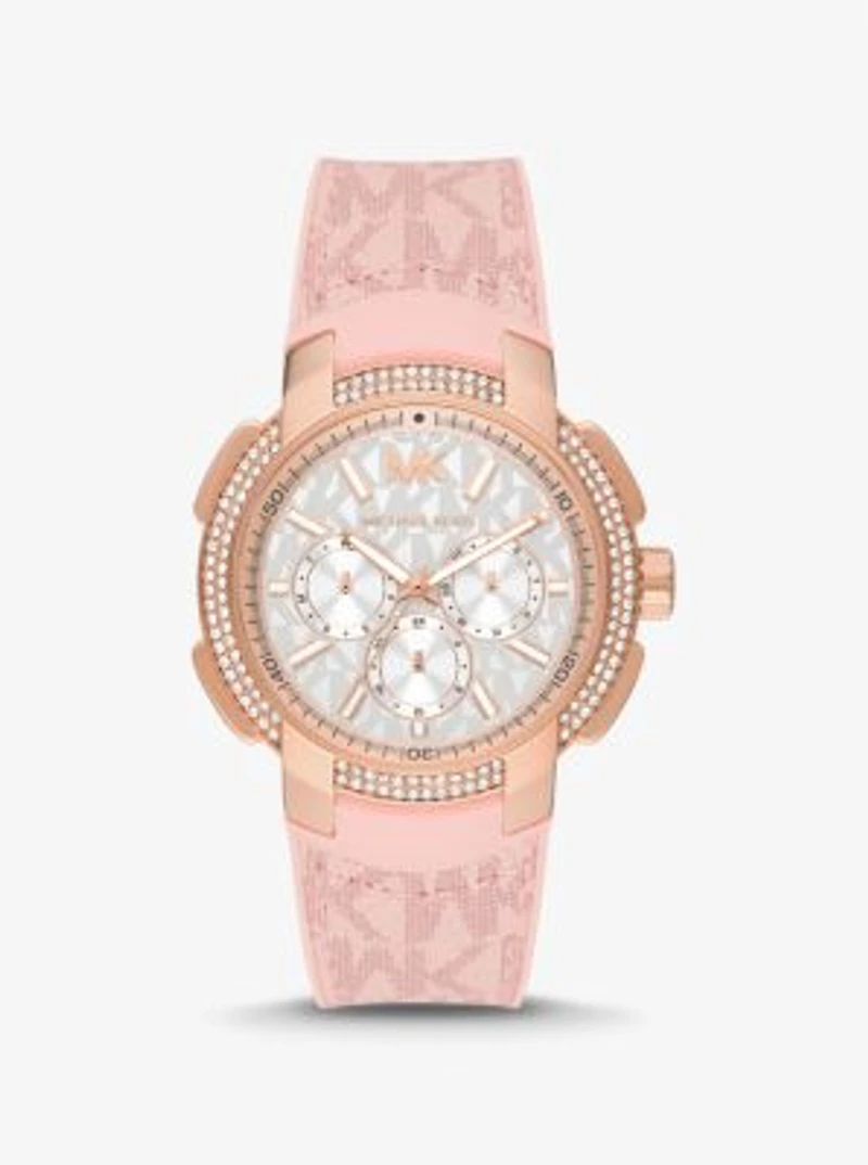 Montre Sydney surdimensionnée de ton or rose à pavé et à logo