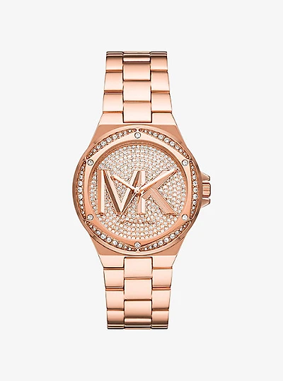 Montre Lennox de ton or rose à logo et à pavé