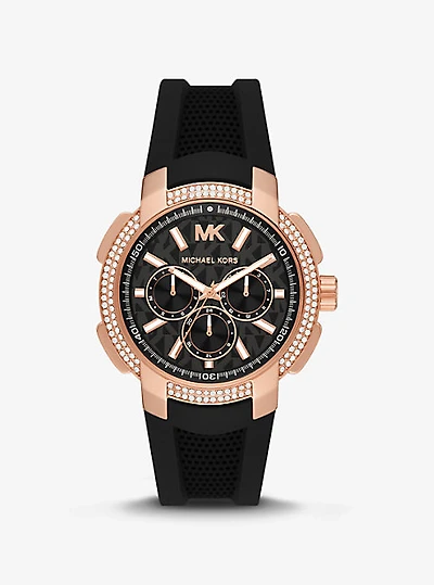 Montre Sydney surdimensionnée de ton or rose à pavé et à bracelet en silicone