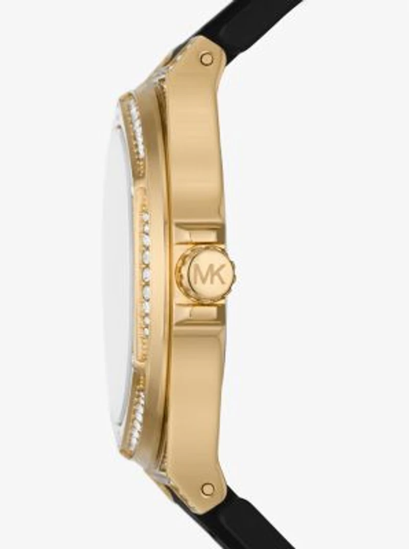 Montre Lennox surdimensionnée dorée à pavé et à bracelet en silicone
