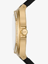 Montre Lennox surdimensionnée dorée à pavé et à bracelet en silicone