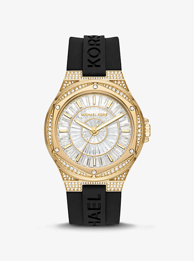 Montre Lennox surdimensionnée dorée à pavé et à bracelet en silicone