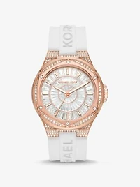 Montre Lennox surdimensionnée de ton or rose à pavé et à bracelet en silicone
