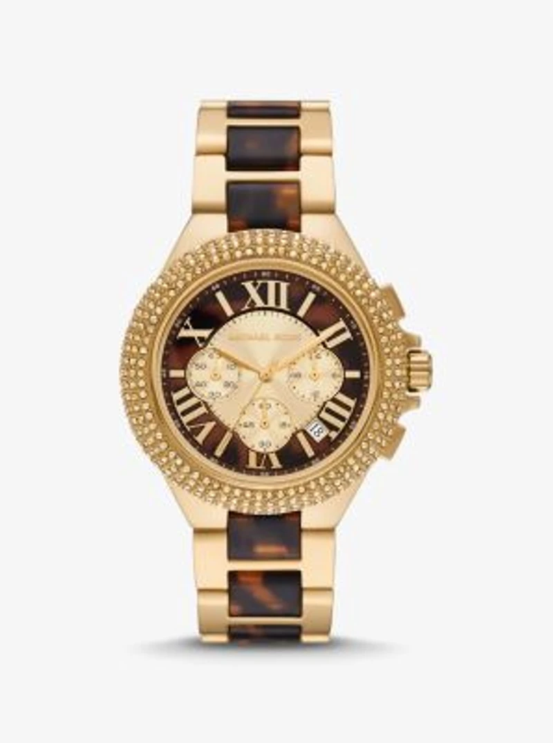 Oversized Camille Pavé Gold-Tone and Tortoiseshell Acetate Watch