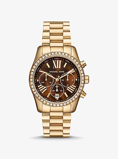 Montre Lexington dorée à pavé