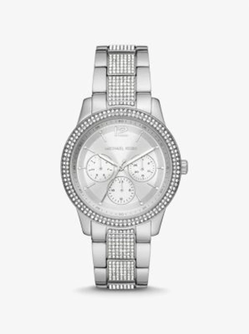 Montre Tibby surdimensionnée argentée à pavé