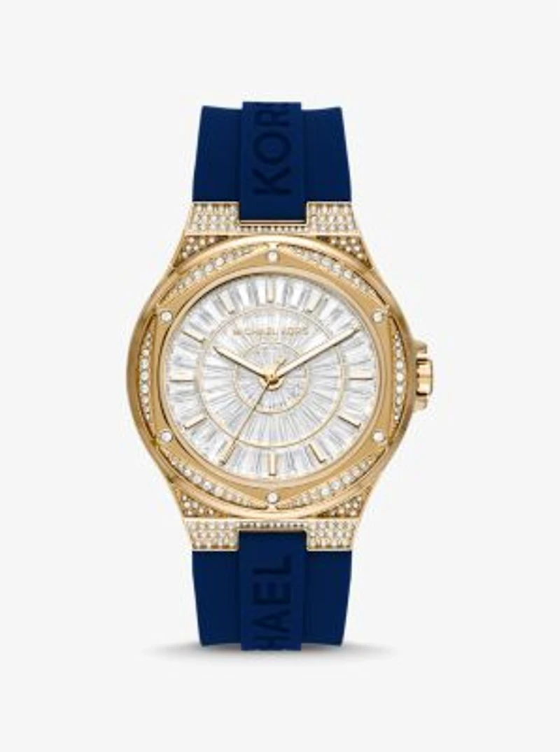 Montre Lennox surdimensionnée dorée à pavé et à bracelet en silicone