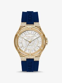 Montre Lennox surdimensionnée dorée à pavé et à bracelet en silicone