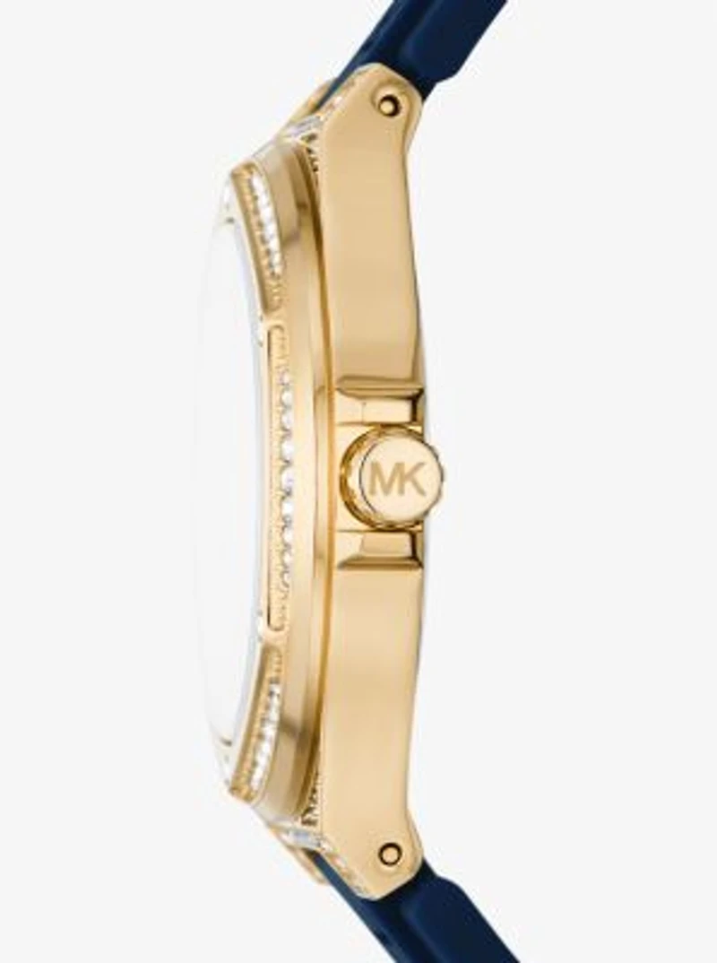 Montre Lennox surdimensionnée dorée à pavé et à bracelet en silicone