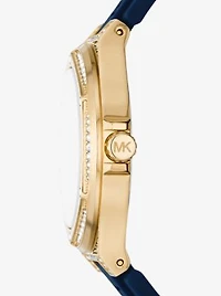Montre Lennox surdimensionnée dorée à pavé et à bracelet en silicone