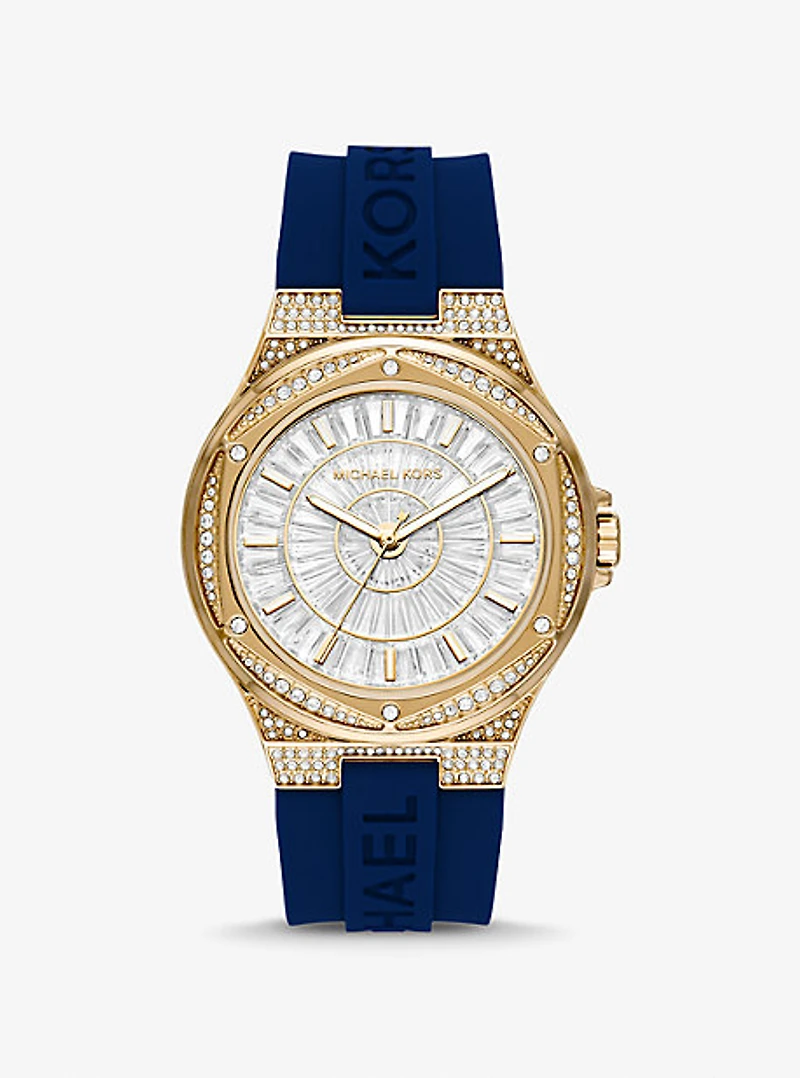 Montre Lennox surdimensionnée dorée à pavé et à bracelet en silicone